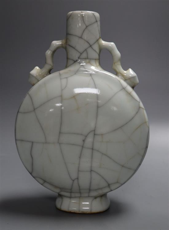 A Chinese two-handled crackleware moon flask, height 20cm